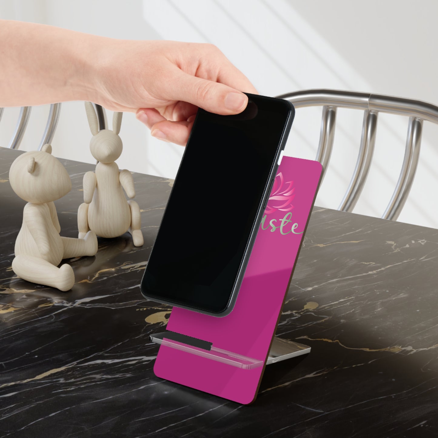 Namaste Phone Stand — Pink Lotus Mobile Display Stand for Smartphones