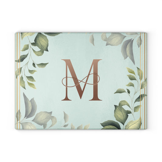 Monogram M Glass Cutting Board — Floral Mint Kitchen Decor