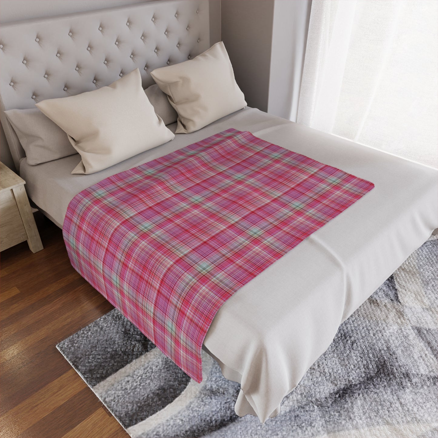 Pink Plaid Minky Blanket - Soft Cozy Throw for Home & Nursery
