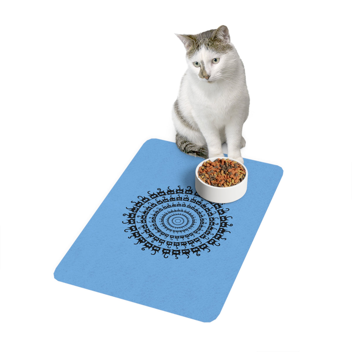 Pet Food Mat — Blue Mandala Paw Print Design (12x18)