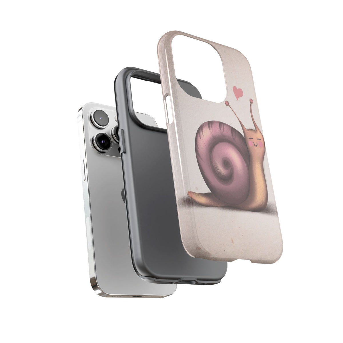 Cute Snail Phone Case — Pink Heart Cartoon Protective iPhone Cover