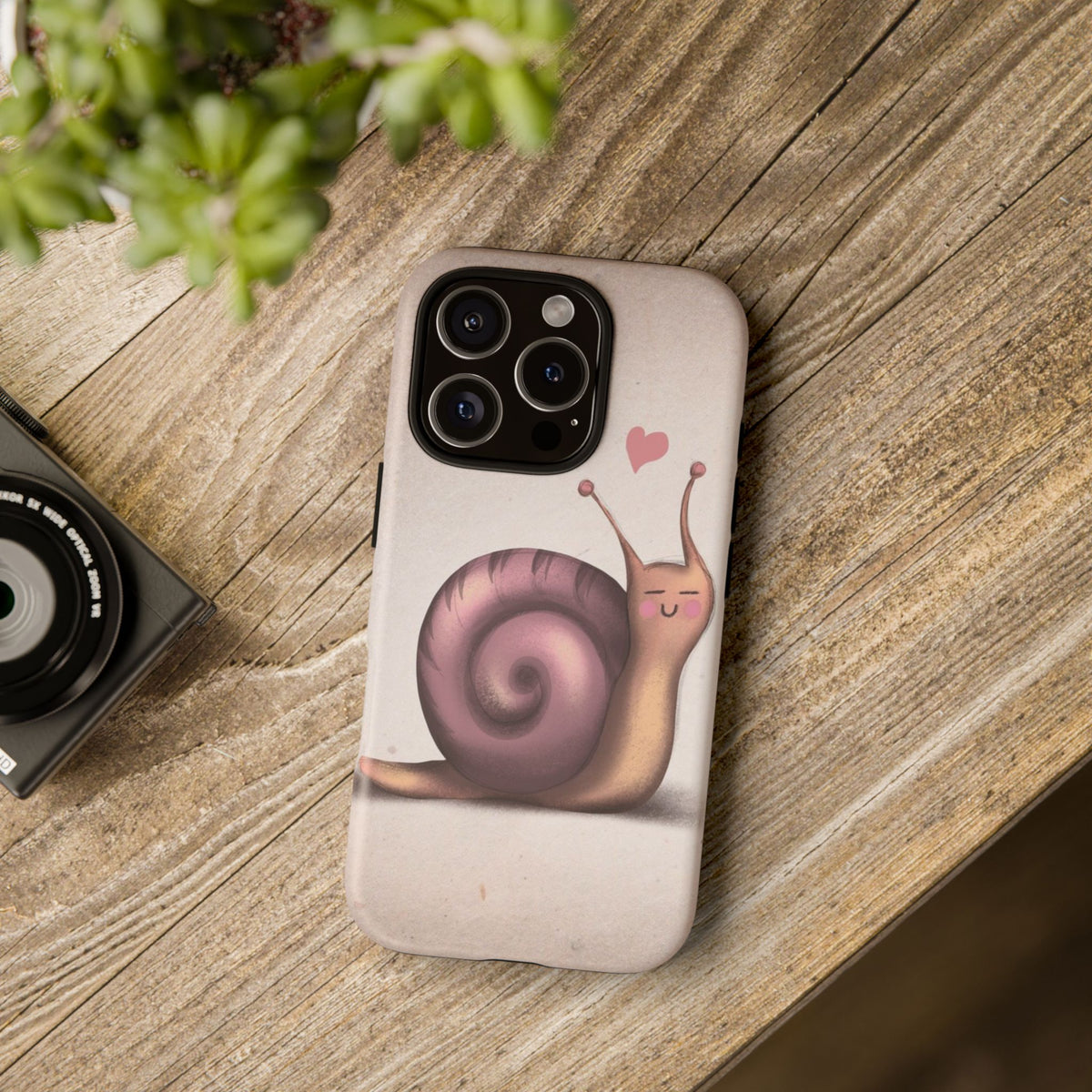 Cute Snail Phone Case — Pink Heart Cartoon Protective iPhone Cover