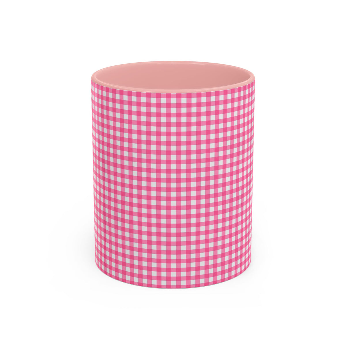 Pink Gingham Accent Coffee Mug, Cute Kitchen Decor, Gift for Coffee Lovers, Home Office Mug, Spring and Summer Vibes
