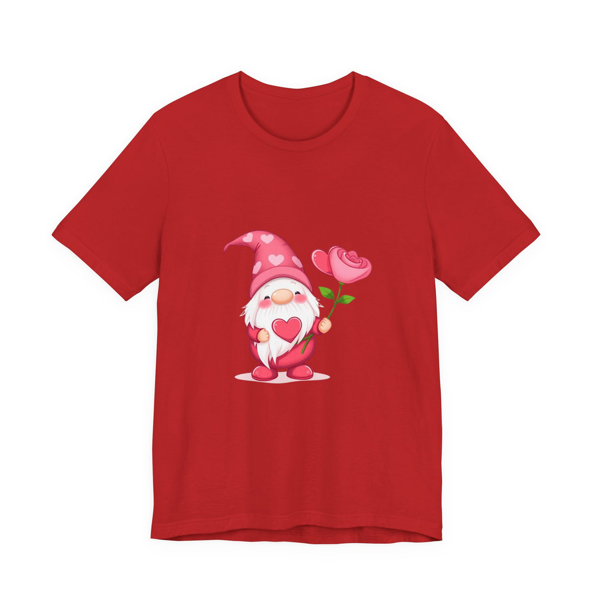 Valentine Gnome T‑Shirt — Cute Pink Gnome Holding Rose Tee