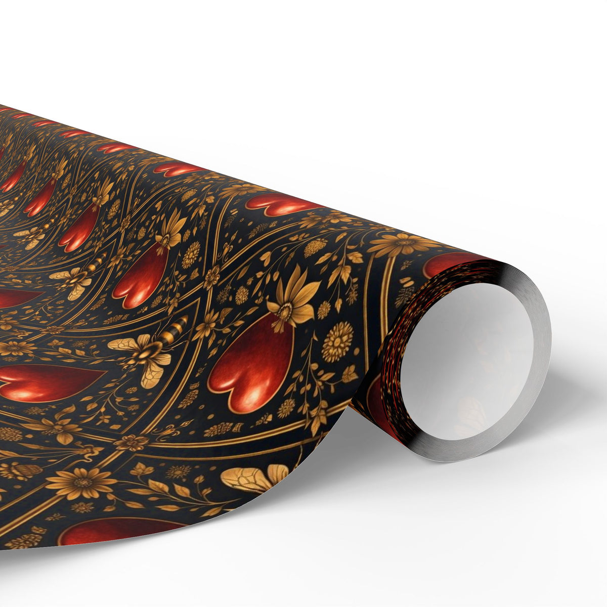 Ornate Heart Wrapping Paper Roll – Elegant Red & Gold Gift Wrap