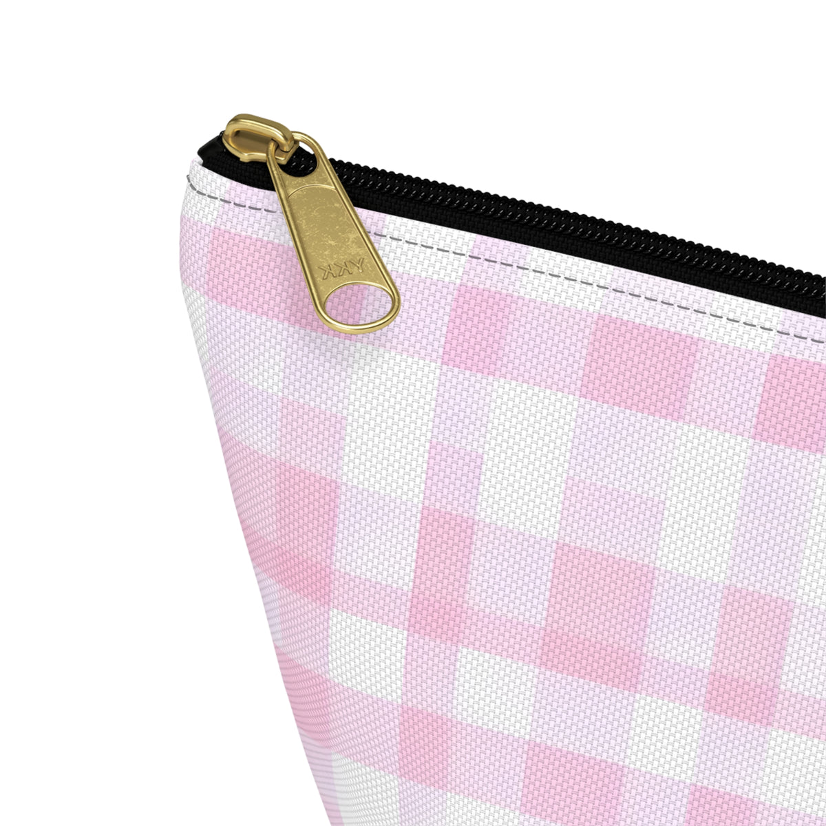 Personalized Pink Gingham Accessory Pouch, Makeup Bag - Letter K