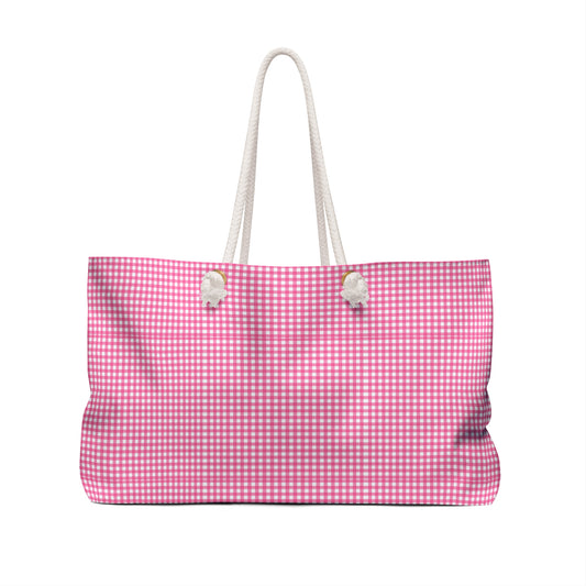 Pink Gingham Weekender Bag | Travel Tote, Overnight Bag, Beach Bag, Picnic Tote, Stylish Carryall