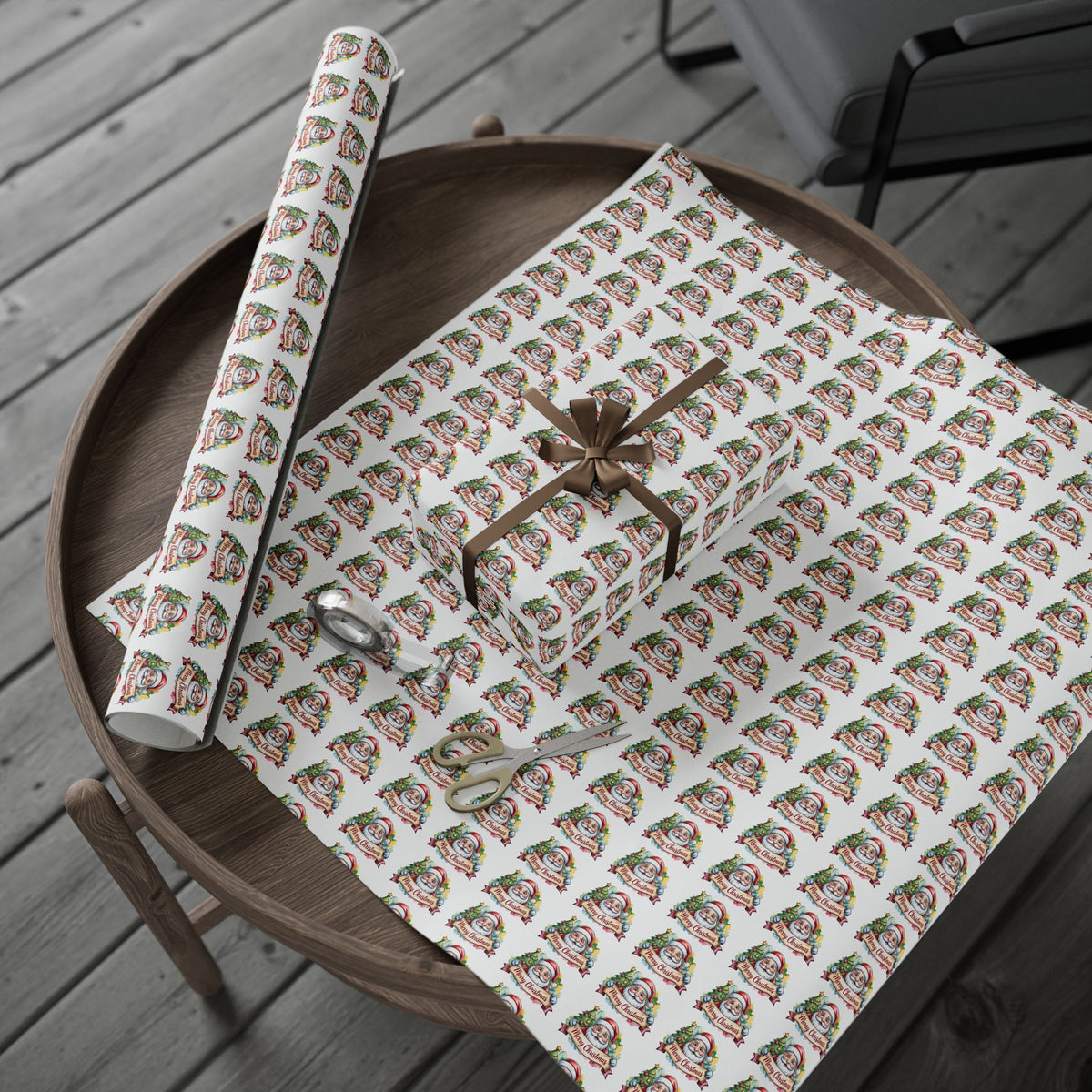 Holiday Santa Emblem Wrapping Paper Roll