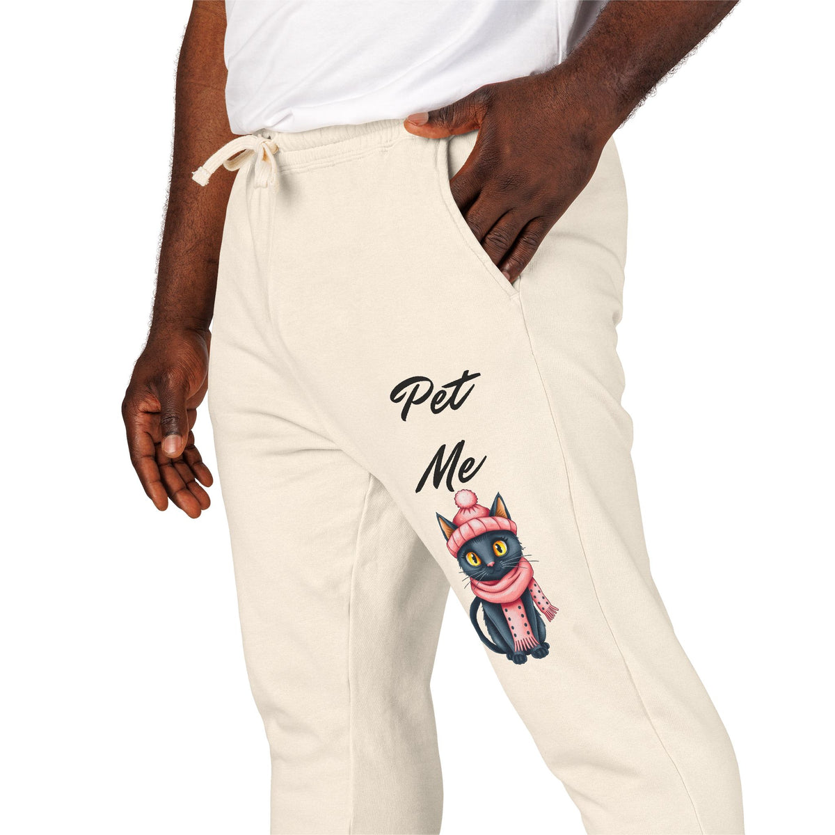 Sweatpants — Colorful Cosmic Cat Graphic "Pet Me" Joggers