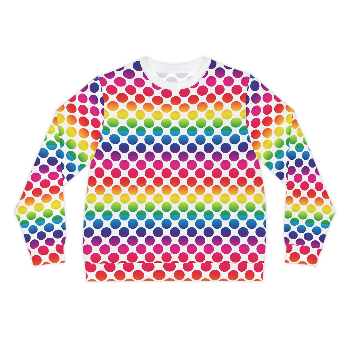 Colorful Dot Print Lightweight Sweatshirt, Rainbow Sweatshirt, AOP Pullover, Casual Cozy Sweater, Vibrant Graphic Top, Gift for Her