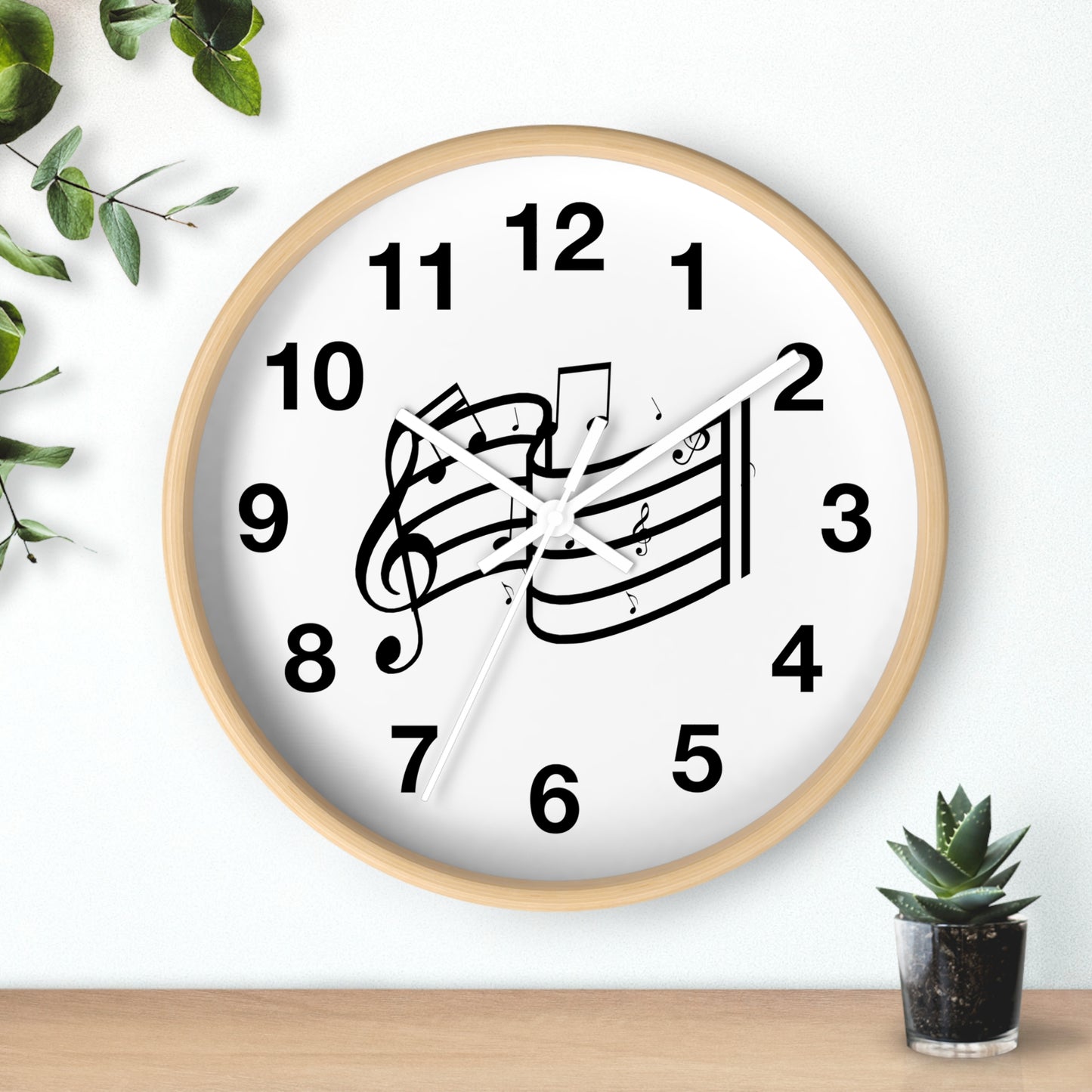 Music Notes Wall Clock — Black & White Treble Clef Timepiece for Music Lovers