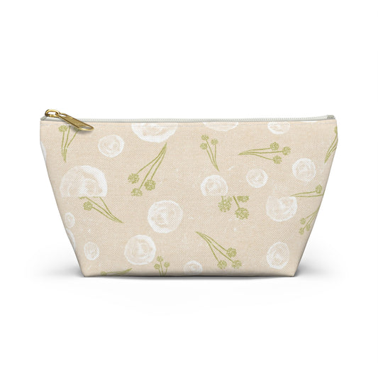 Floral Accessory Pouch, Makeup Bag, Travel Organizer, Gift for Her, Greenery Design, Cosmetic Case, Cute Storage