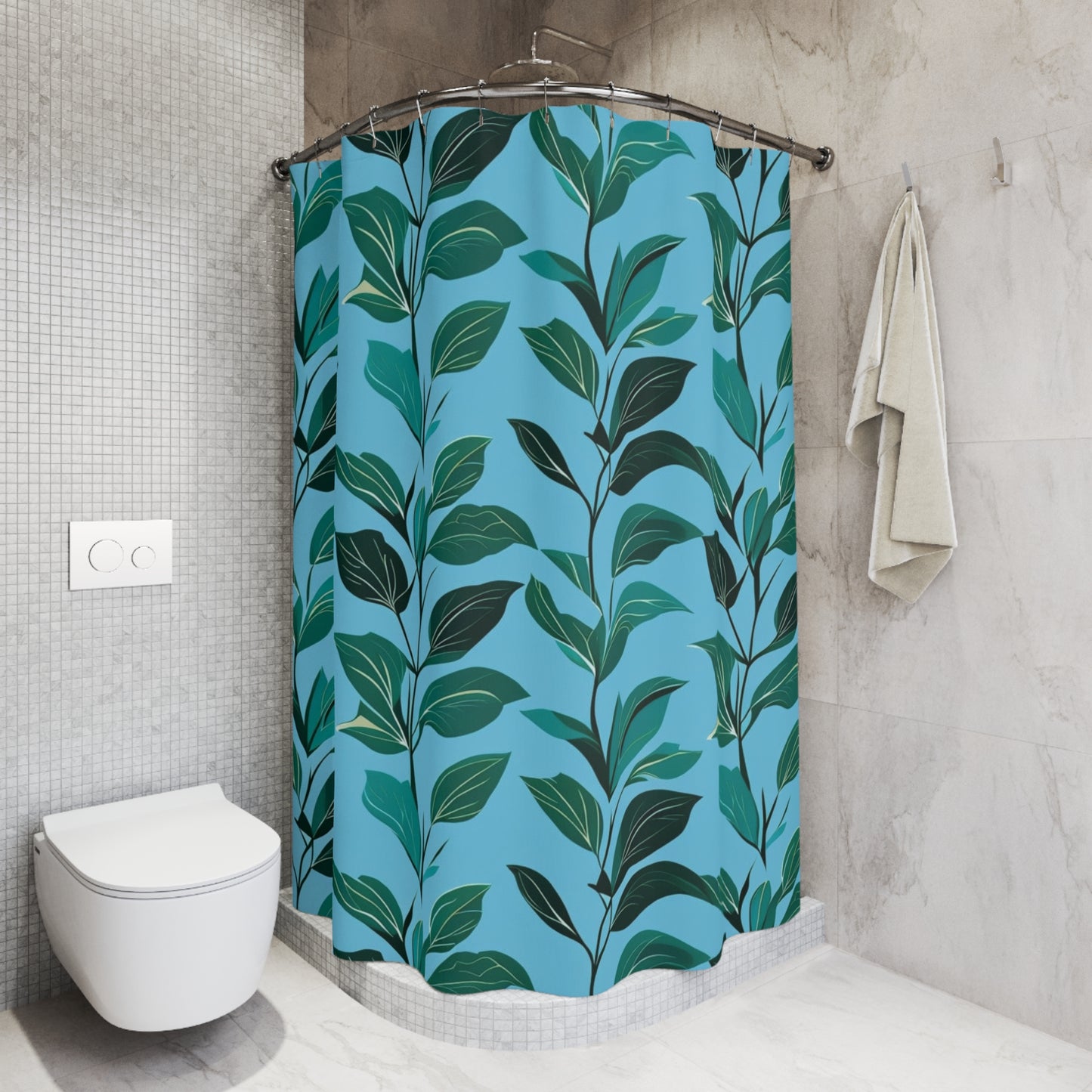 Botanical Leaf Shower Curtain — Teal Green Foliage Pattern for Modern Bathroom