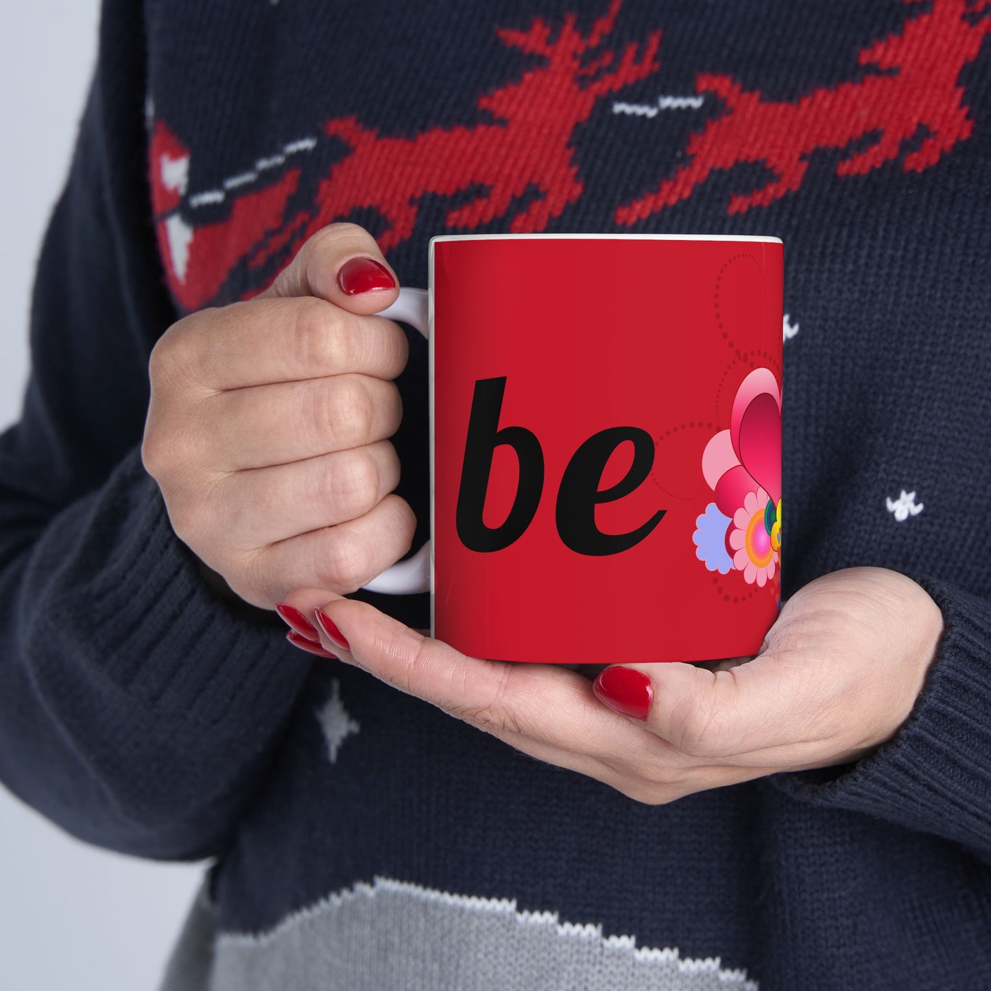 Valentine Heart Bouquet Ceramic Mug — 'Be Mine' Red Romantic Coffee Cup (11oz/15oz)