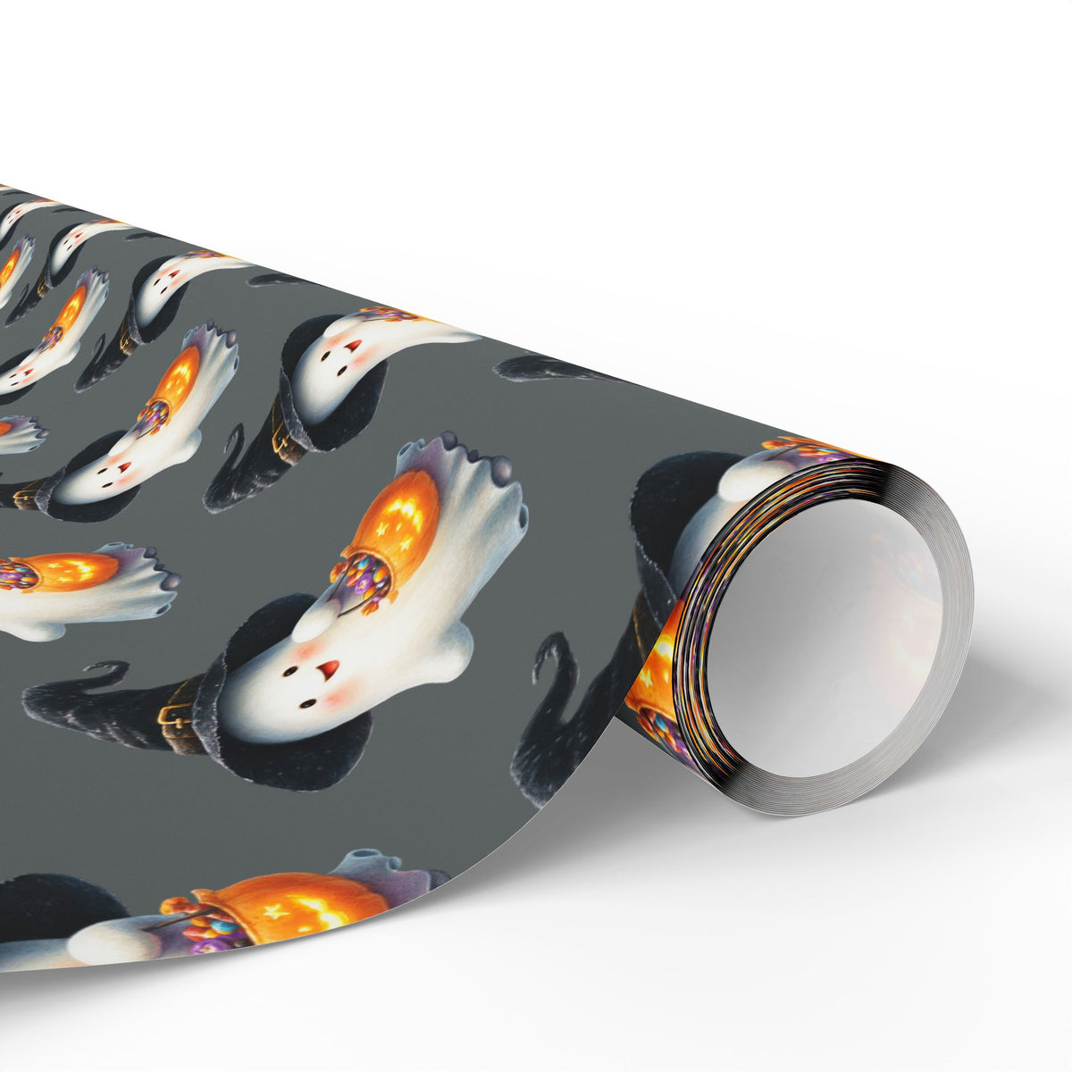 Ghostly Halloween Wrapping Paper, Spooky Gift Wrap, Treats & Trick Paper, Festive Holiday Supplies, Cute Ghost Design