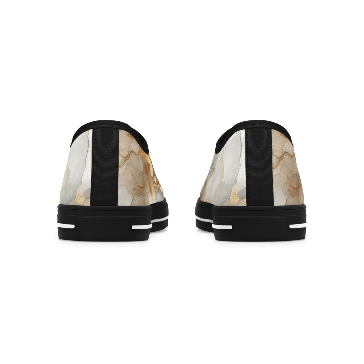 Gold Marble Women's Low Top Sneakers — Abstract Metallic Swirl Casual Shoes