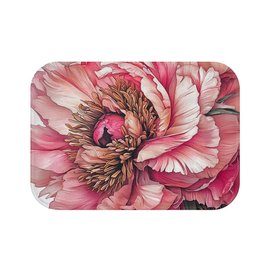 Floral Bathroom Bath Mat, Boho Home Decor, Flower Design, Pink Peony Rug, Mother's Day Gift, Cozy Bathroom