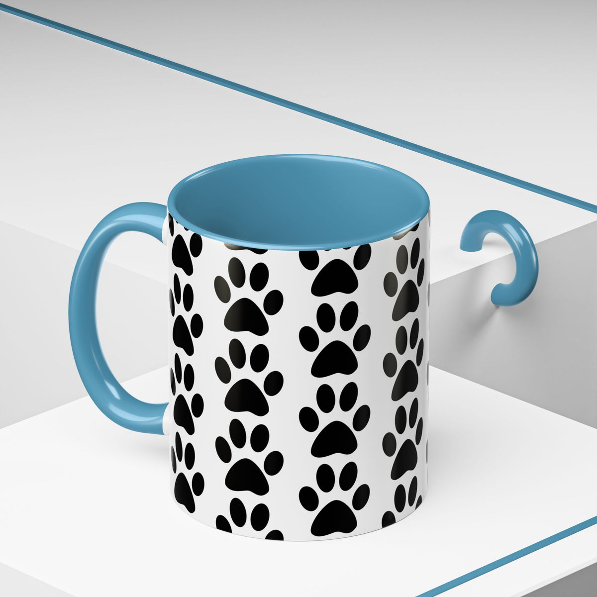 Paw Print Accent Coffee Mug - Dog Lover Gift, Black and White Pet Mug, Cute Animal Decor, Personalized Pet Owner Present, Coffee Tea Cup