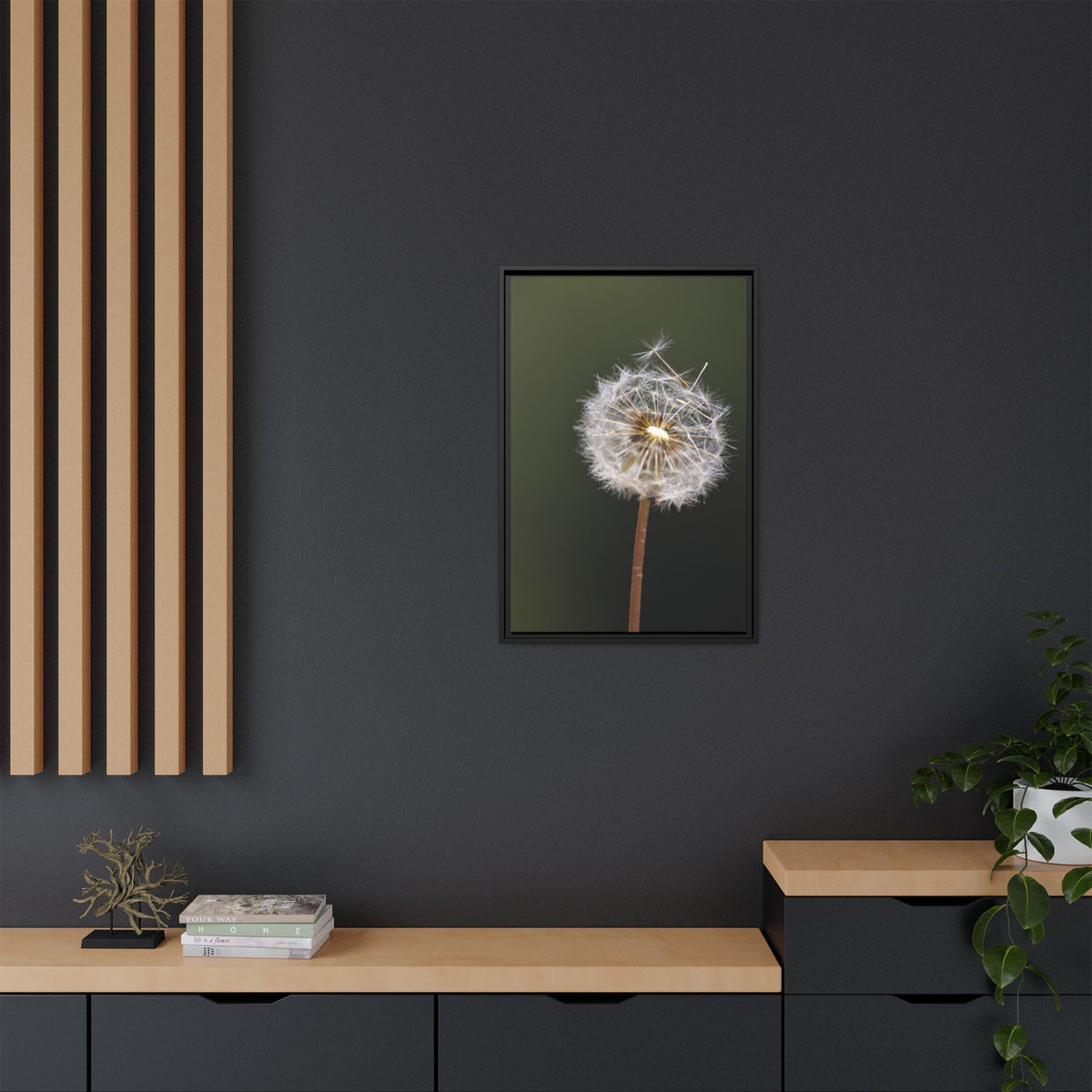 Framed Dandelion Canvas Print — Matte Botanical Wall Art