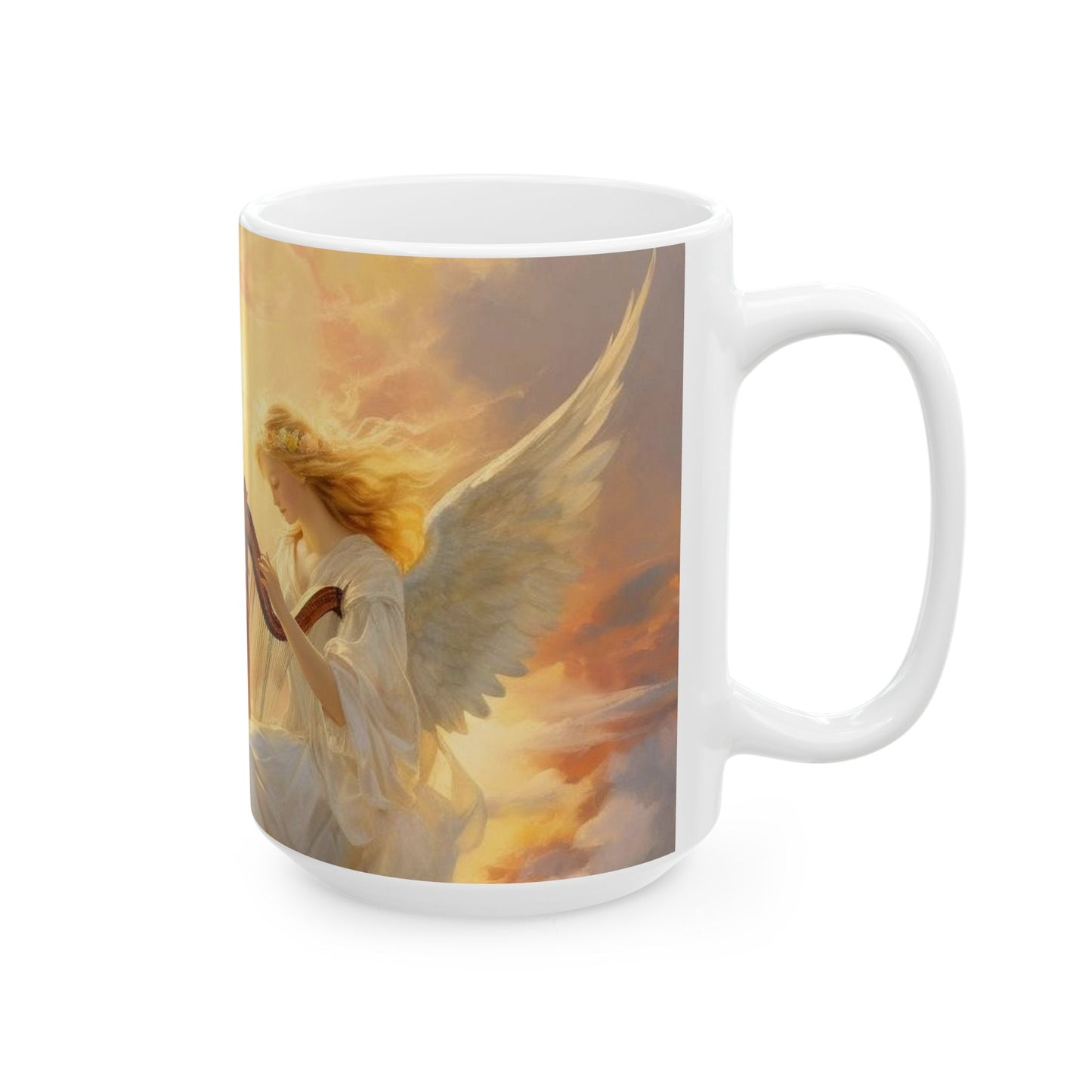 Angel Harp Ceramic Mug — Ethereal Sunrise Tea Coffee Cup (11oz, 15oz)