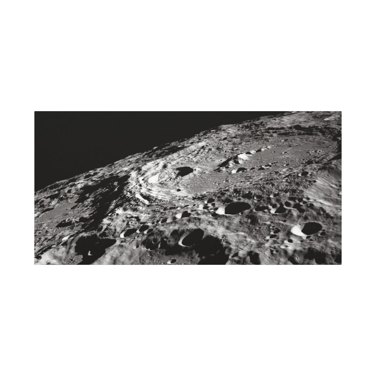 Lunar Surface Matte Canvas Print — Black & White Moon Crater Wall Art