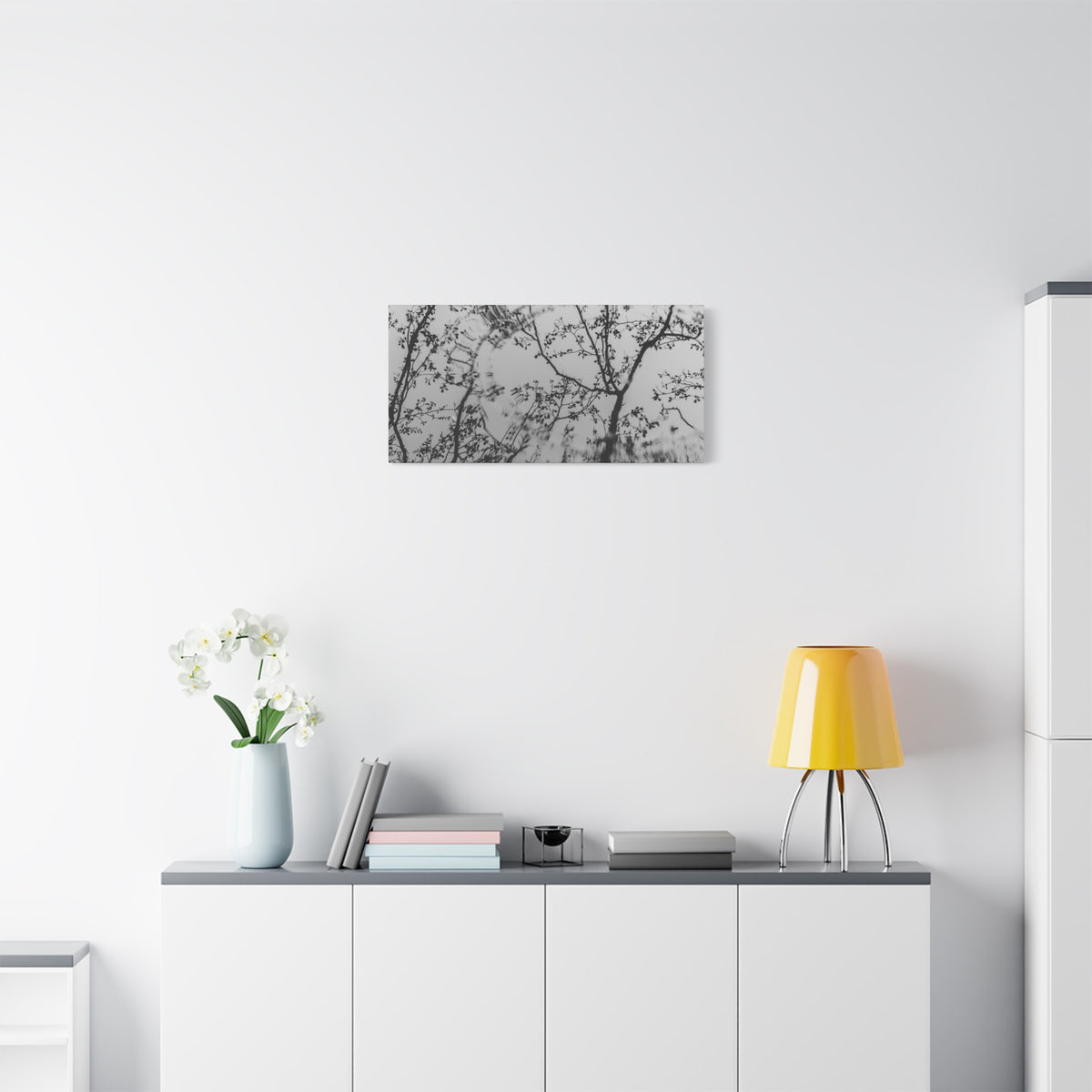 Canvas Wall Art — Monochrome Blurred Ferris Wheel with Tree Silhouettes