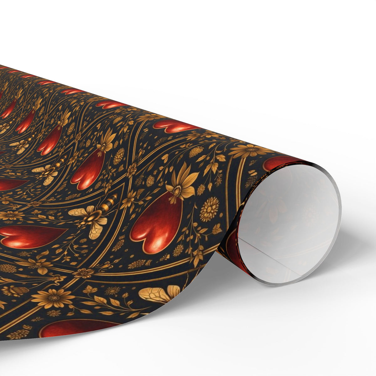 Ornate Heart Wrapping Paper Roll – Elegant Red & Gold Gift Wrap