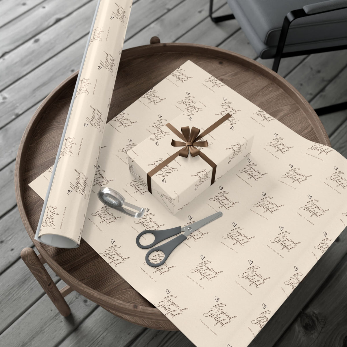 Gift Wrap Paper - “Beyond Grateful” Script Pattern | Neutral Thank You Wrapping Sheets