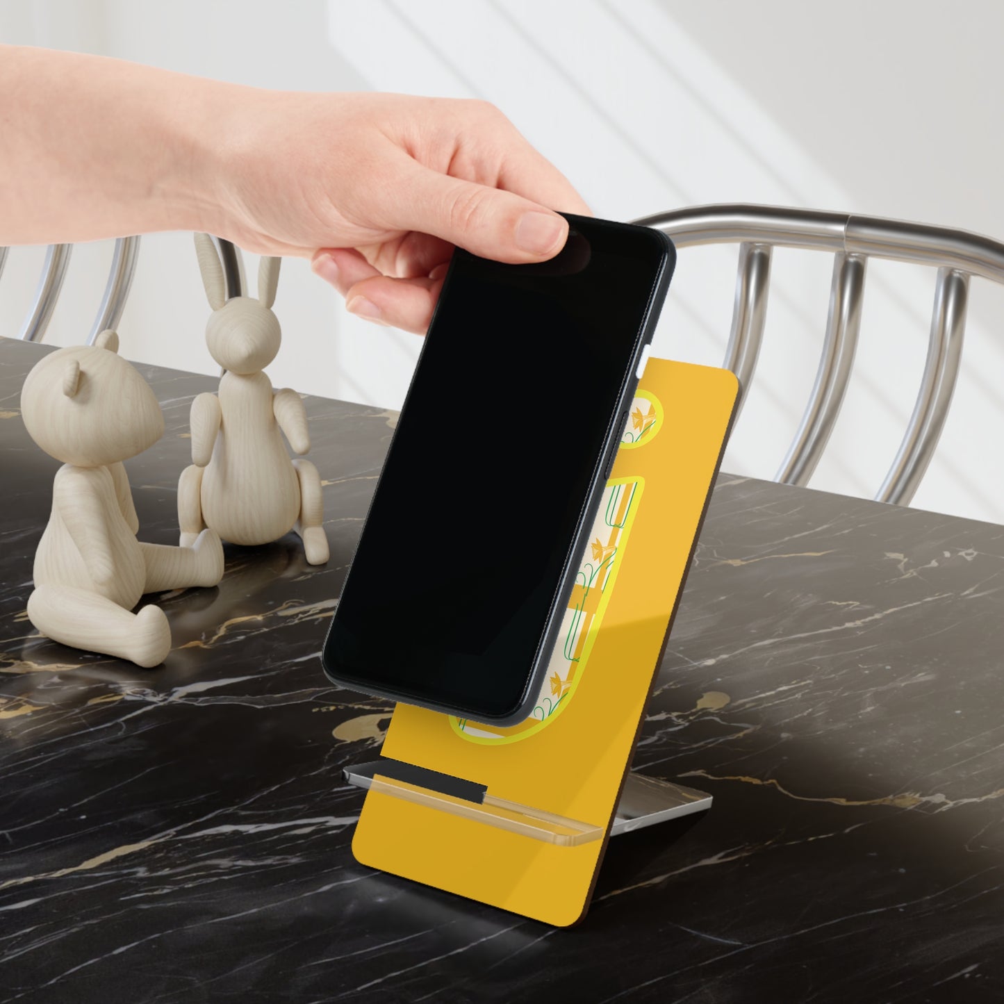 Yellow Monogram 'J' Phone Stand – Floral Initial Mobile Display