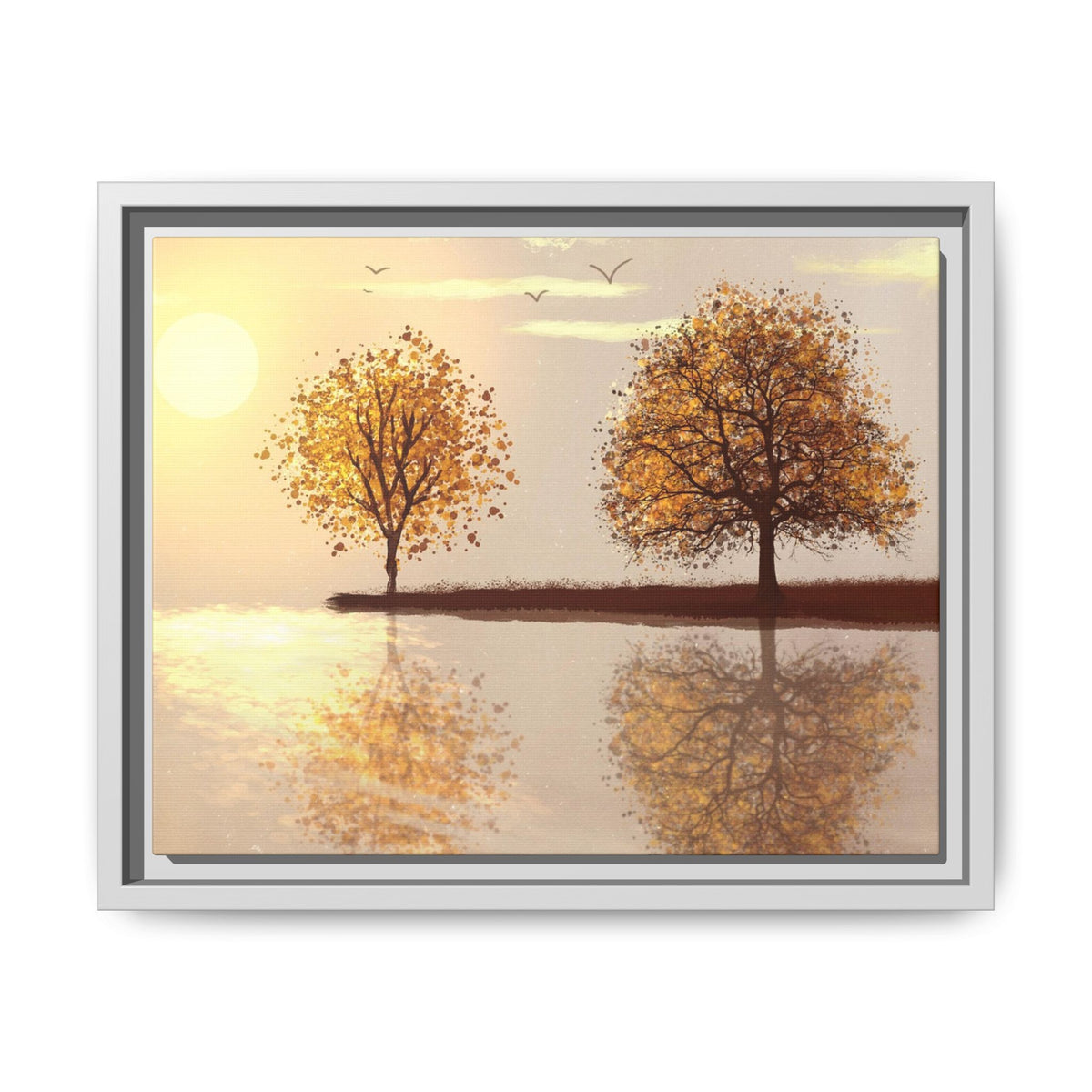 Framed Matte Canvas Wall Art — Golden Autumn Trees Reflection