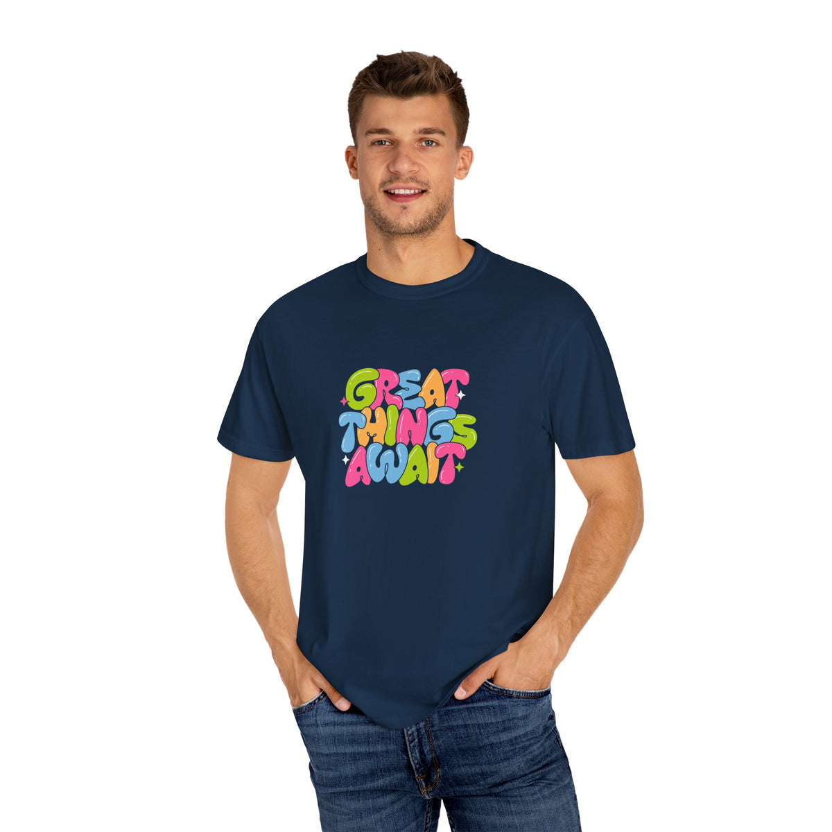 Colorful Positive Vibes T-Shirt, Great Things Await Tee