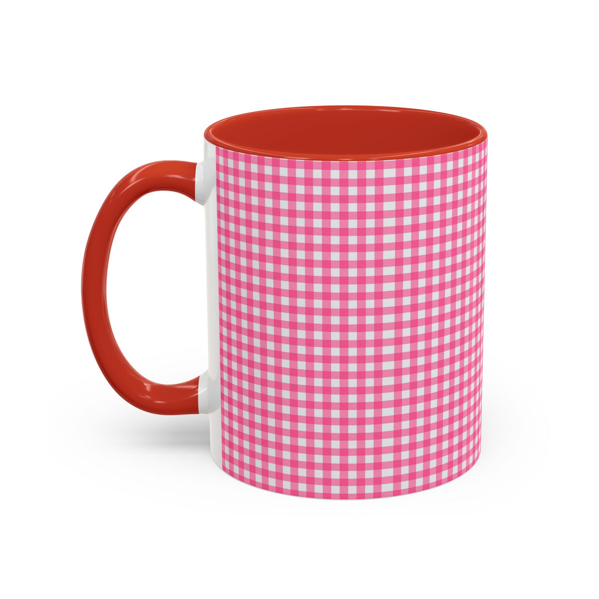 Pink Gingham Accent Coffee Mug, Cute Kitchen Decor, Gift for Coffee Lovers, Home Office Mug, Spring and Summer Vibes