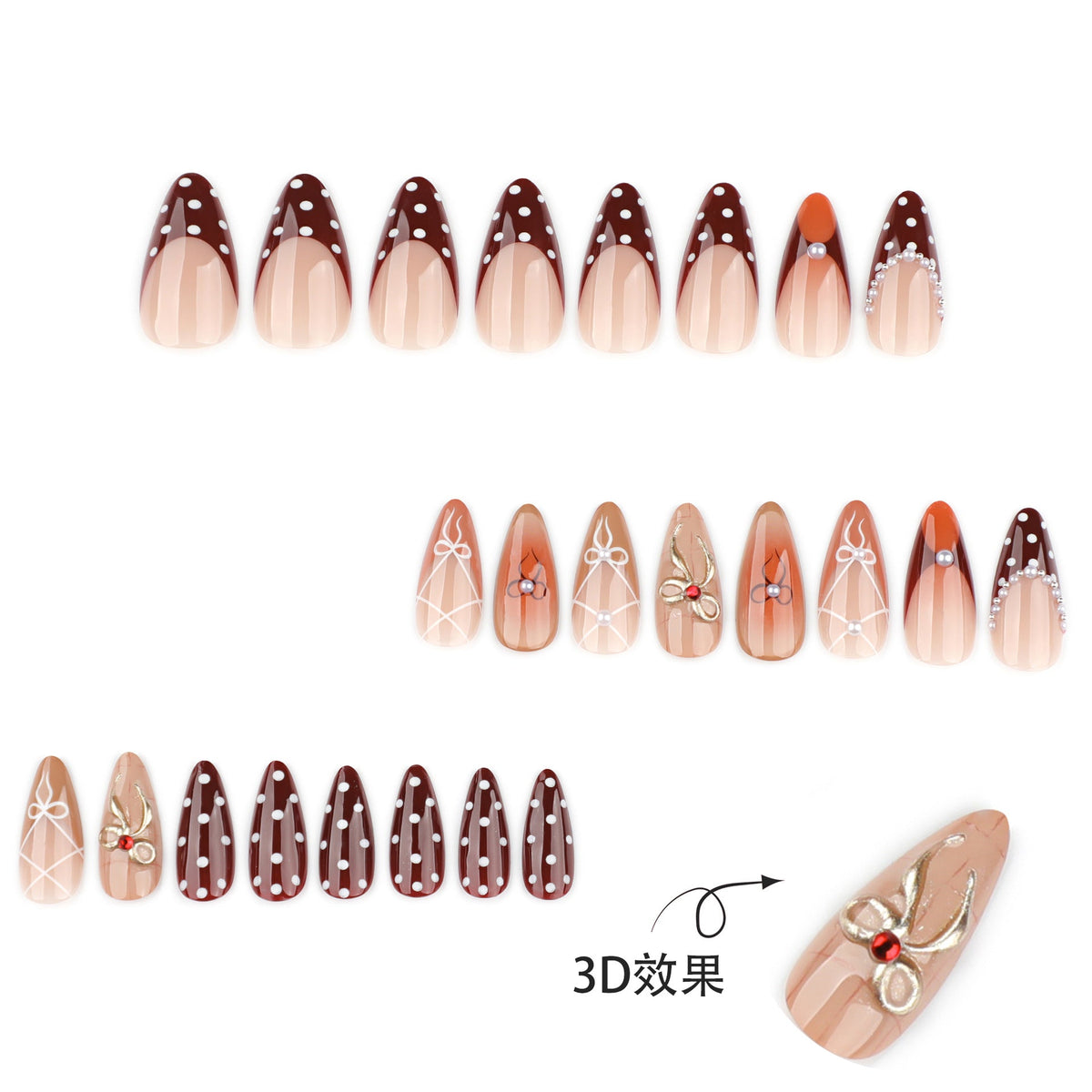 Brown Bow Art Nails with Playful Dot Details – Image 2