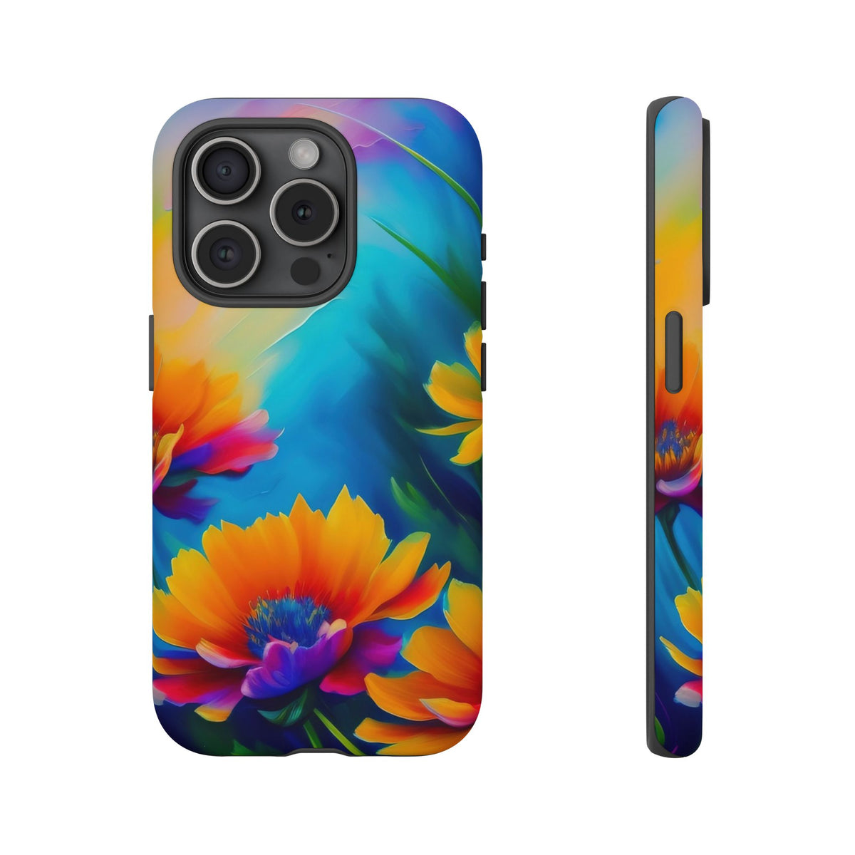 Floral Burst Tough Phone Case — Vibrant Watercolor Flowers Protective Cover