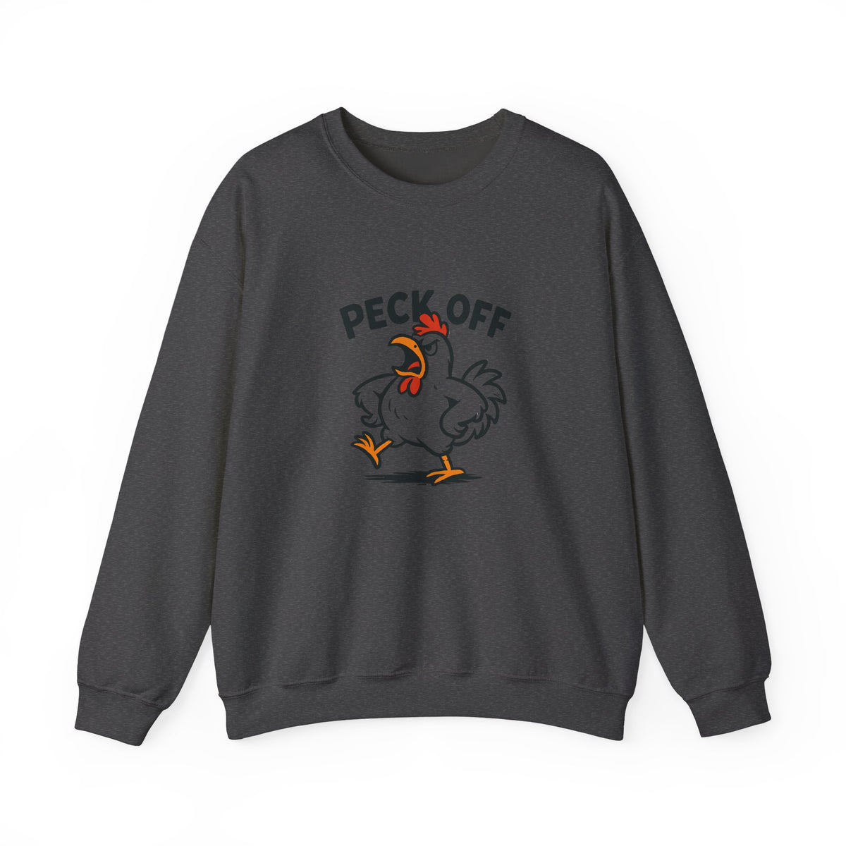 Crewneck Sweatshirt — 'Peck Off' Funny Angry Chicken Graphic