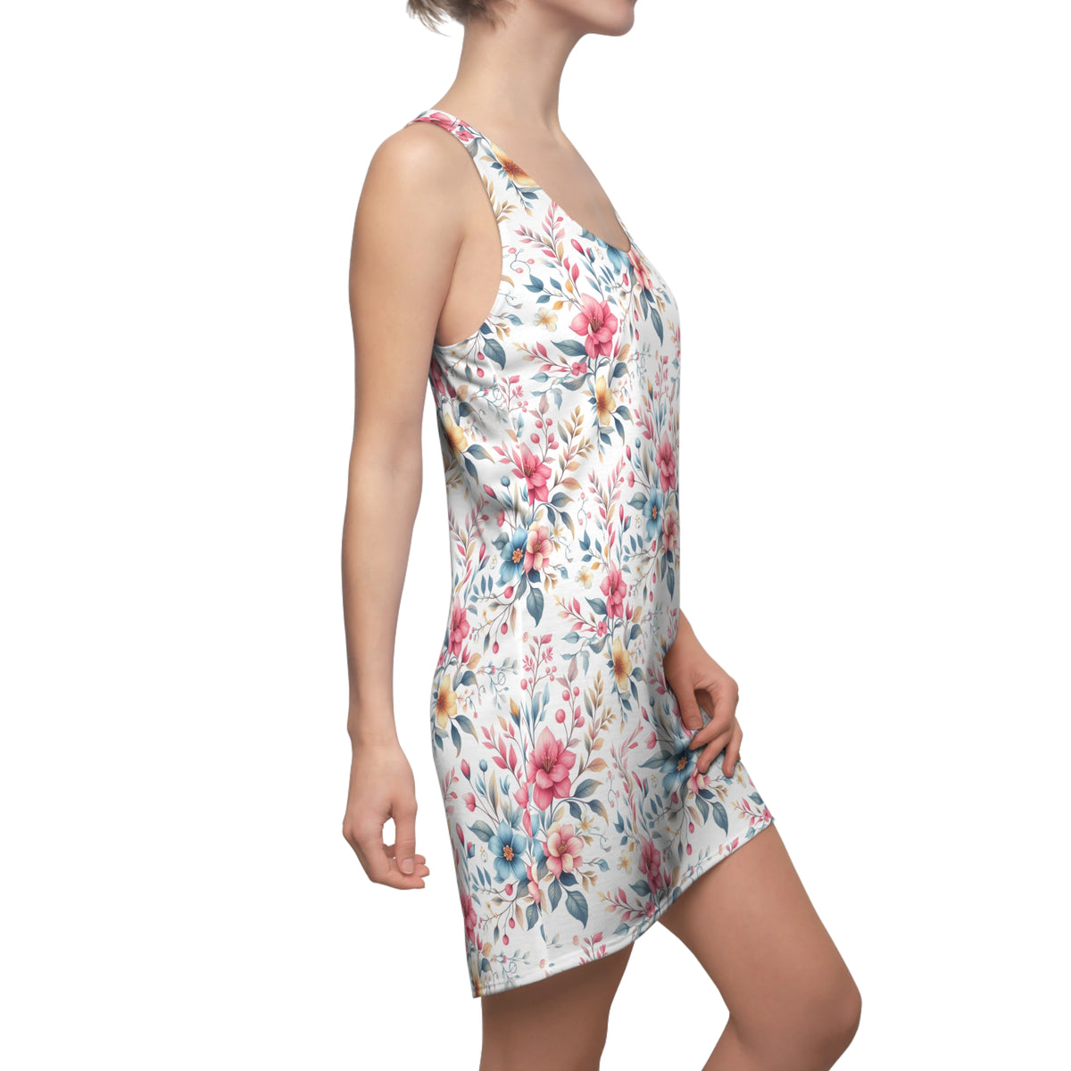 Floral Summer Racerback Dress, Feminine Floral Dress, Casual Outfit, Beach Wear, Spring Fashion, Garden Party Dress