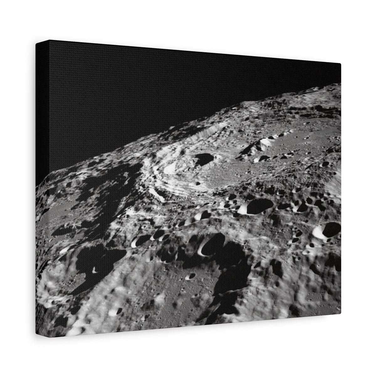 Lunar Surface Matte Canvas Print — Black & White Moon Crater Wall Art