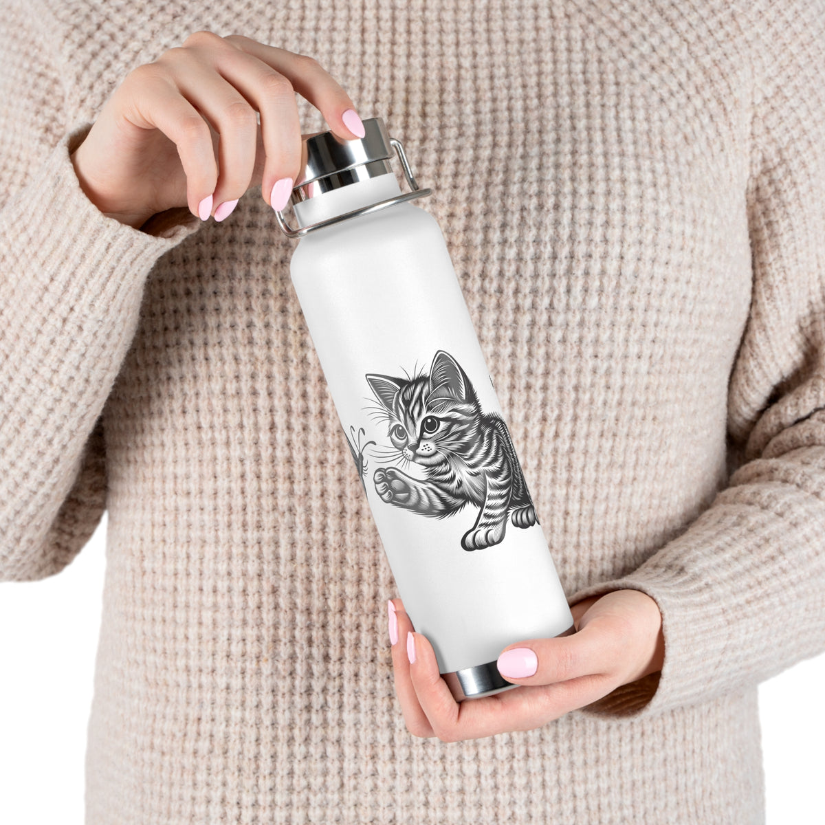 Cat and Butterfly Insulated Water Bottle - 22oz insulated bottle