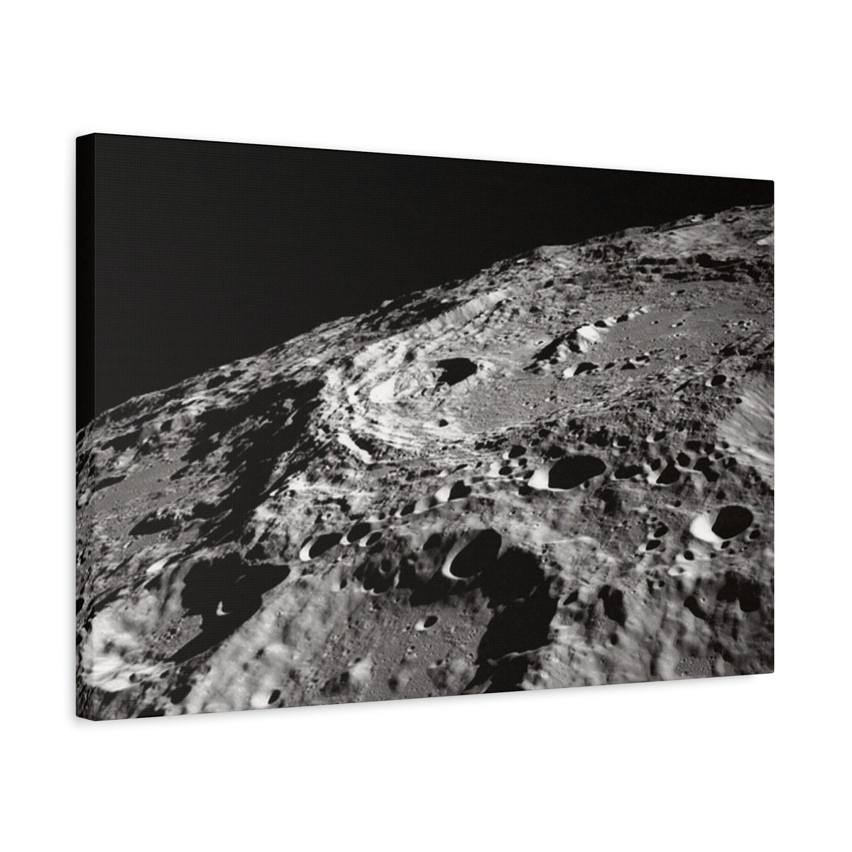Lunar Surface Matte Canvas Print — Black & White Moon Crater Wall Art