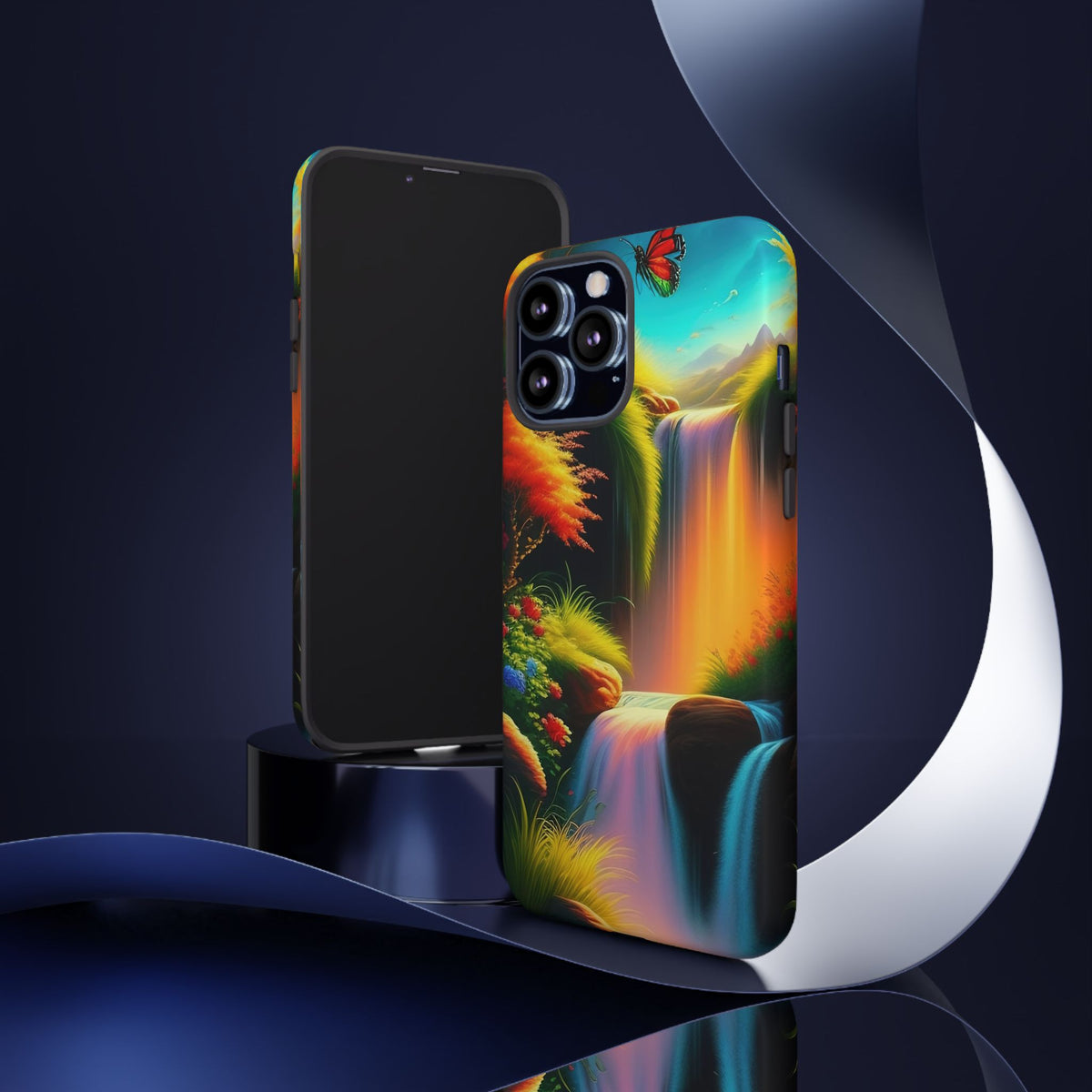 Phone Case - Vibrant Waterfall Landscape with Butterfly | Colorful Nature Protective Case