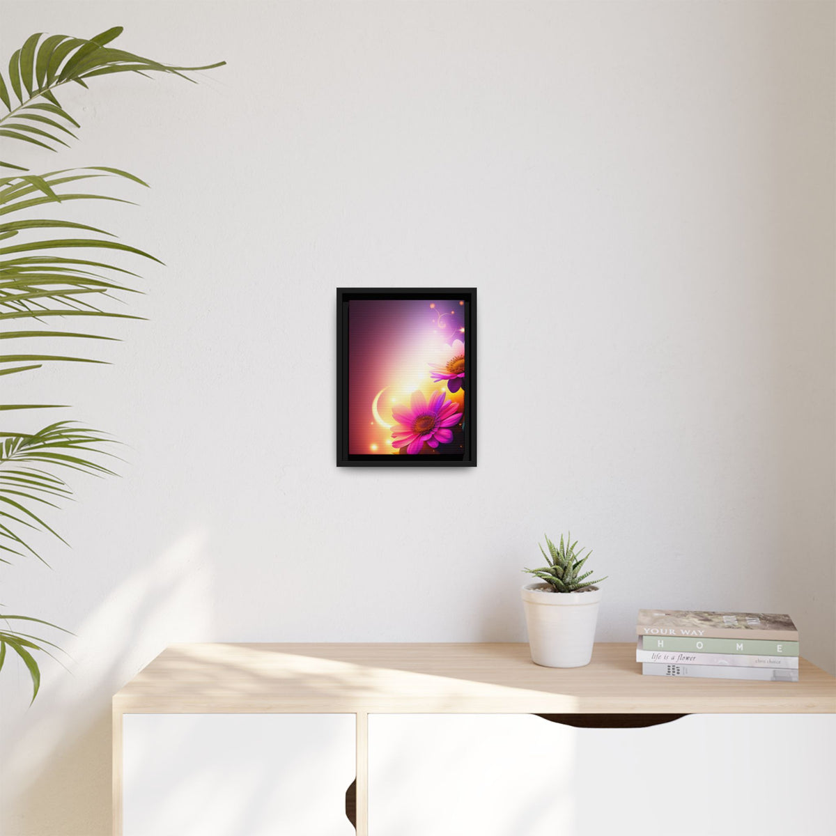 Framed Floral Canvas Art — Pink Daisies Sunset Wall Print