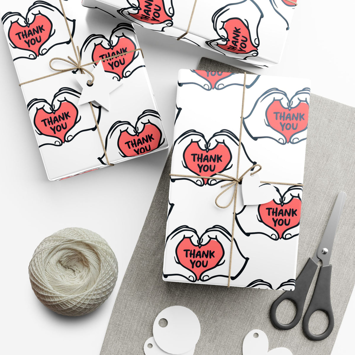 Gift Wrap — 'Thank You' Heart Hands Pattern Wrapping Paper
