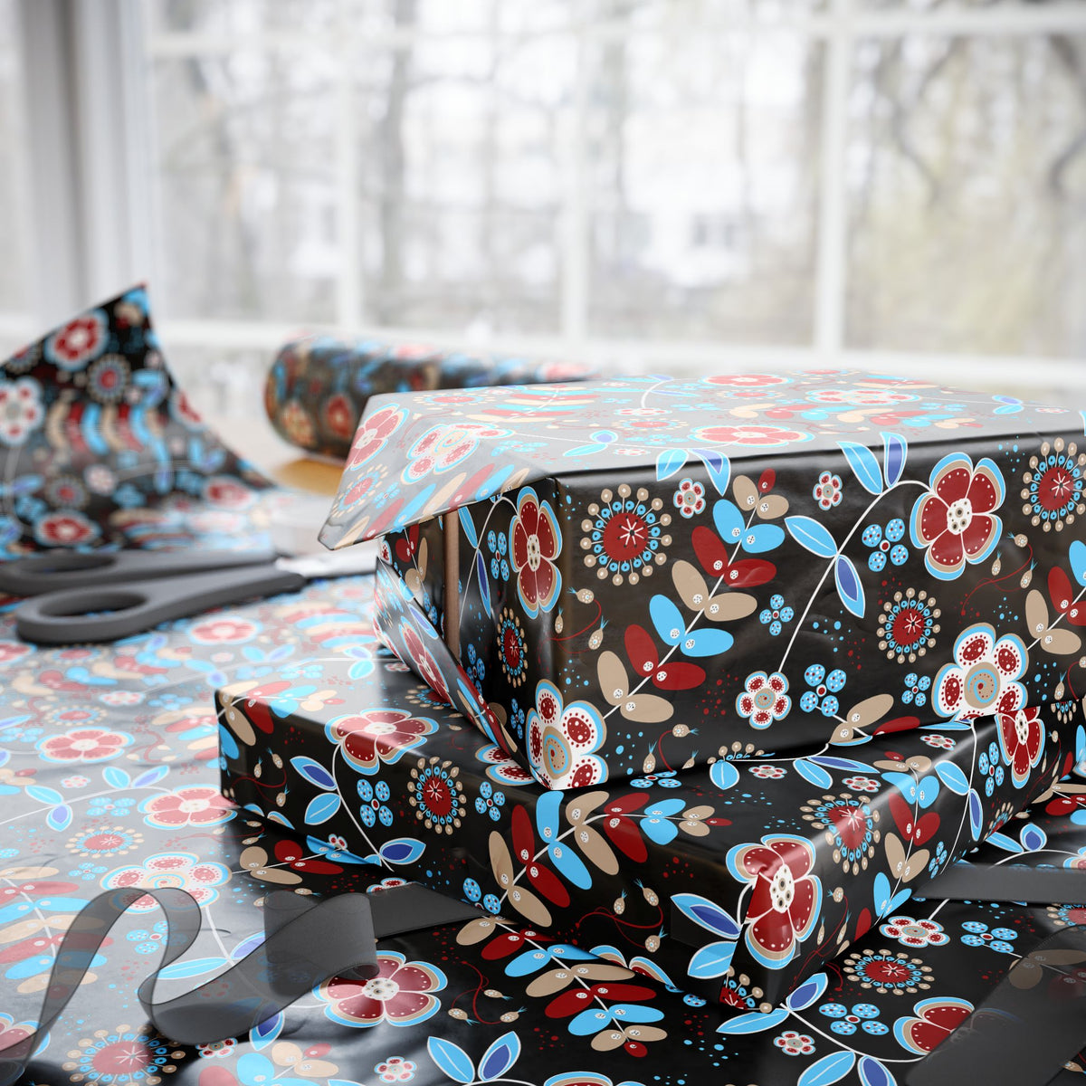 Festive Wrapping Paper Roll, Colorful Floral Gift Wrap for Holidays, Birthdays, Special Occasions, Unique Christmas Gift Wrap