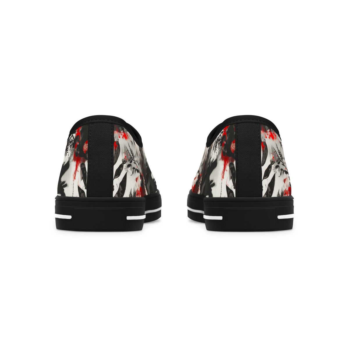 Floral Ink-Blend Low Top Sneakers — Artistic Black & Red Canvas Shoes