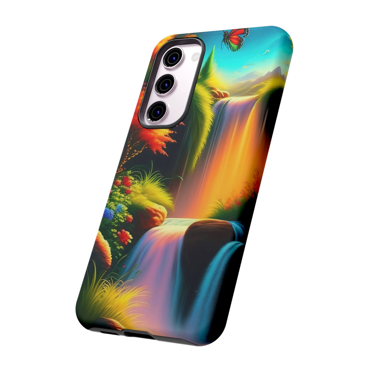 Phone Case - Vibrant Waterfall Landscape with Butterfly | Colorful Nature Protective Case