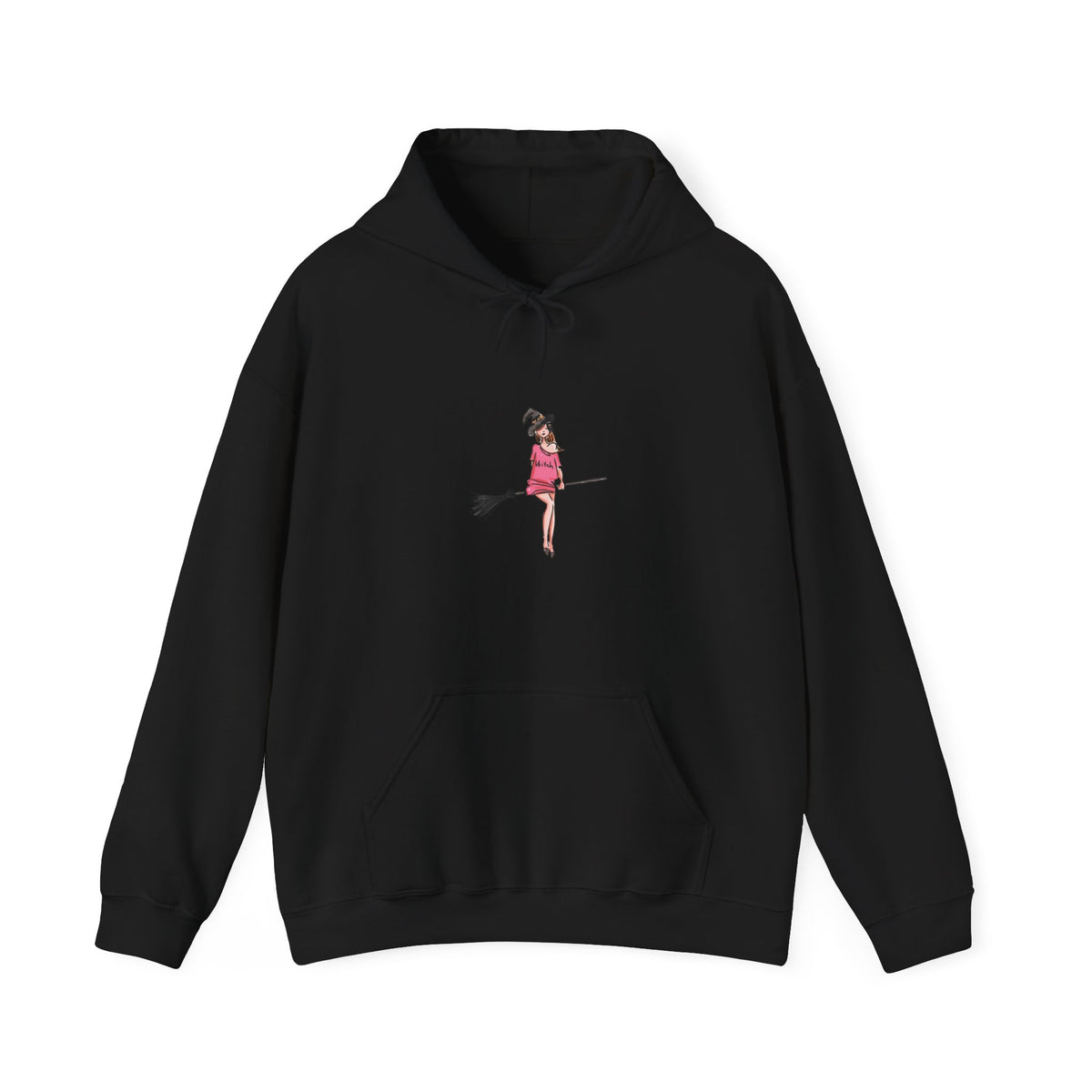 Cute Witch on Broom Unisex Hoodie, Cozy Fall Sweatshirt, Halloween Gift, Witchy Apparel, Spooky Season Fashion