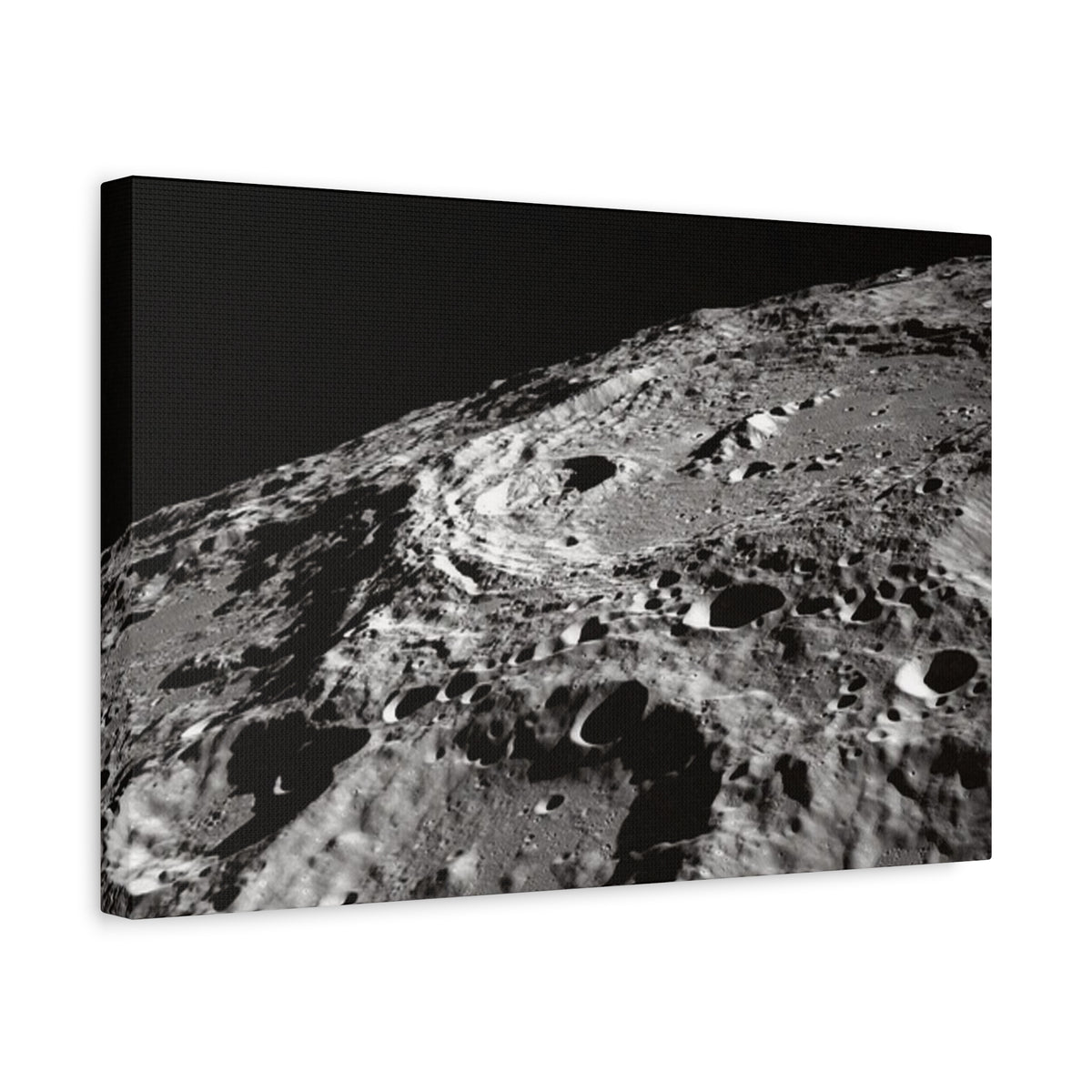 Lunar Surface Matte Canvas Print — Black & White Moon Crater Wall Art