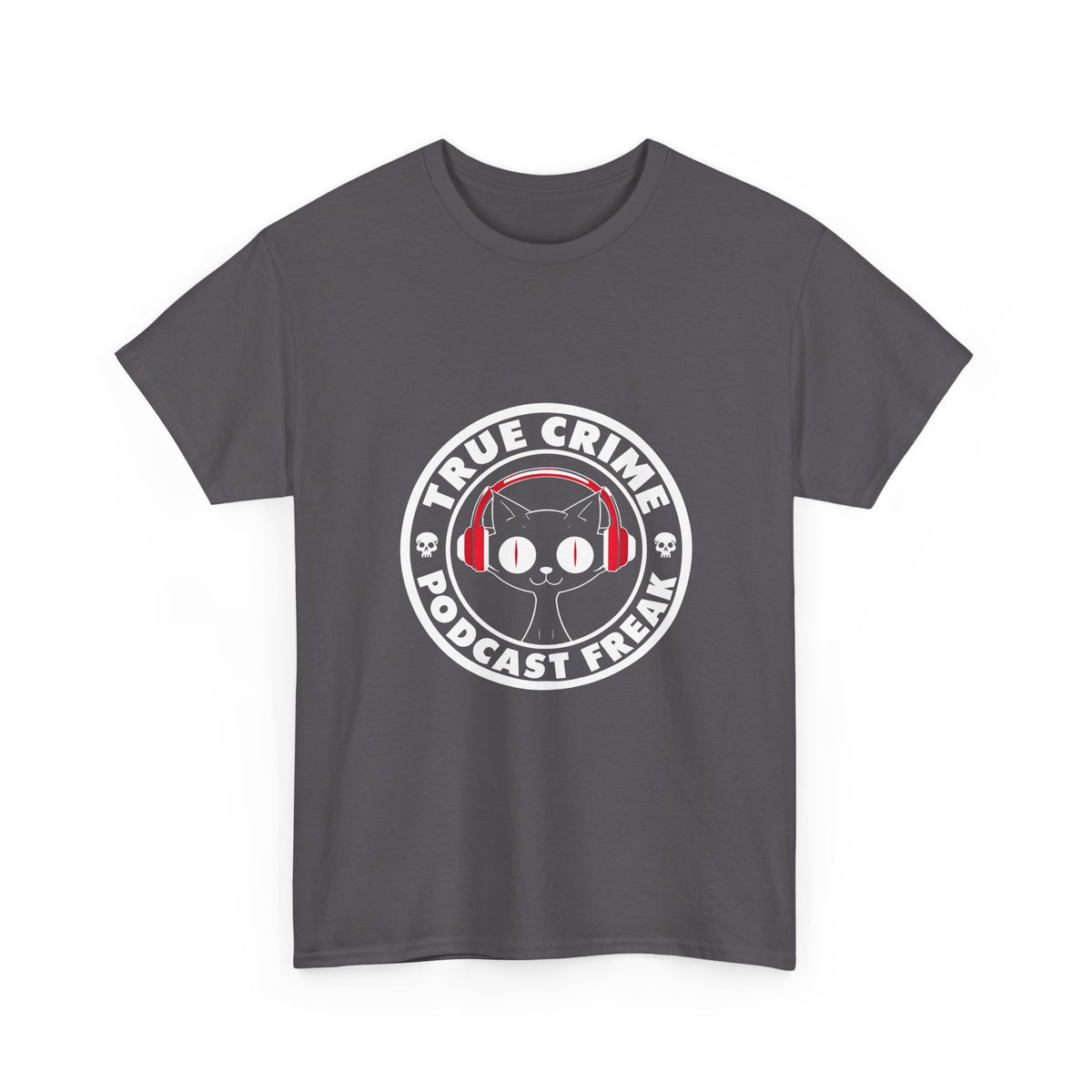 True Crime Podcast Tee — Cat with Headphones Logo