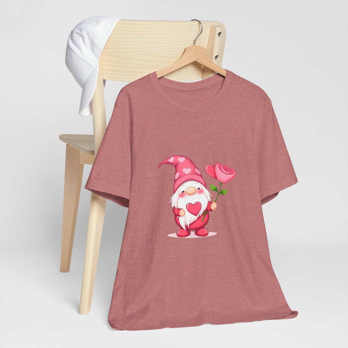 Valentine Gnome T‑Shirt — Cute Pink Gnome Holding Rose Tee
