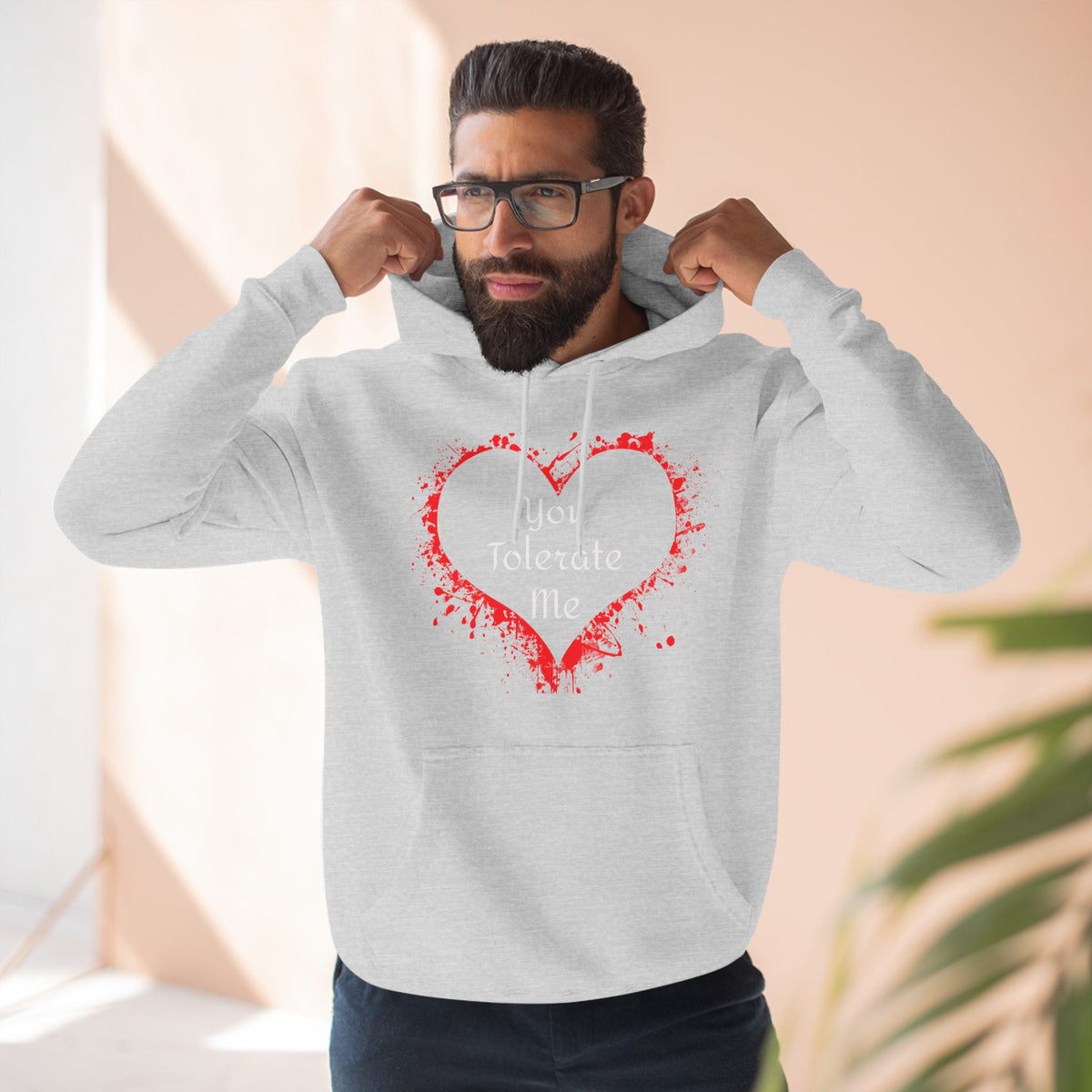 Heart Splash Hoodie — "Love Tolerate Me" Graphic Pullover